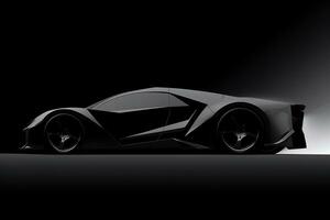 côté vue foncé silhouette de une moderne sport noir voiture isolé sur noir Contexte. ai généré photo