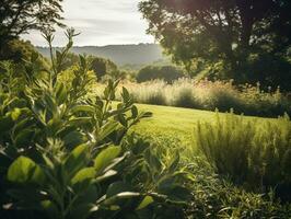 vert thé plantation ai généré photo