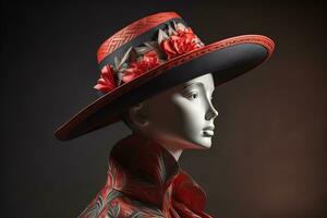 élégant femelle chapeau sur mannequin. ai génératif photo