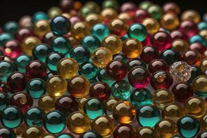 coloré verre marbres sur une le tableau. sélectif se concentrer. ai génératif photo