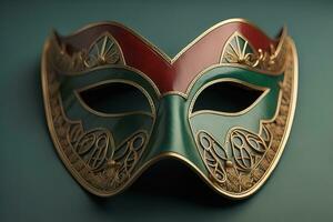 vénitien carnaval masque avec d'or ornement sur une solide Couleur Contexte. ai génératif photo