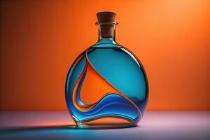 bouteille avec une liquide sur une solide Couleur Contexte. ai génératif photo