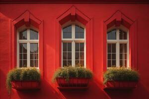 coloré les fenêtres de une typique maison dans le ville, ai génératif photo