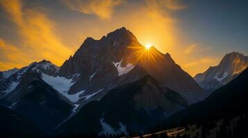 magnifique le coucher du soleil dans le montagnes. panorama de le montagnes ai génératif photo