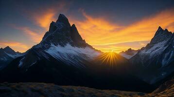 magnifique le coucher du soleil dans le montagnes. panorama de le Caucase montagnes. ai génératif photo