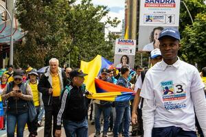 Bogota, Colombie, 16 août 2023. Mars demander pour gustave petro mise en accusation. paisible manifestation Mars dans Bogota Colombie contre le gouvernement de gustave petro appelé la marcha de la mairie. photo