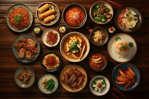 asiatique traditionnel vaisselle sur en bois table photo