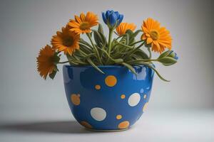 fleurs dans une pot sur une solide Couleur Contexte. ai génératif photo