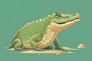 crocodile sur vert Contexte. vecteur illustration dans rétro style. ai génératif photo