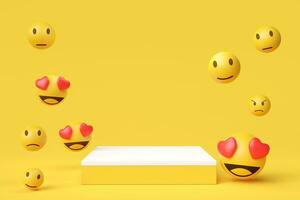 Jaune emoji Contexte avec une podium pour conception un service la satisfaction évaluation concept produit spectacle et prix la cérémonie photo