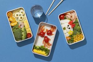 vue de dessus composition nourriture bento japonais photo