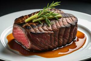 brut du boeuf aloyau steak avec Ingrédients pour cuisine sur en bois Contexte. ai génératif photo