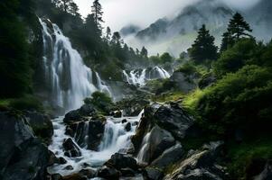 vue de cascade dans plein balançoire photo