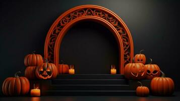 foncé podium pour Halloween vente promotion ou produit. Halloween minimal scène 3d podium plateforme. photo