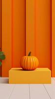 Orange podium pour Halloween vente promotion ou produit. portrait Halloween minimal scène 3d podium plateforme. photo