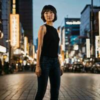 photo de magnifique Japonais asiatique femme avec court cheveux, génératif ai