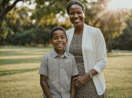 photo de content famille noir mère et fils, génératif ai