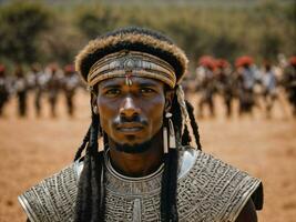 photo de africain homme tribal guerriers avec armure, génératif ai