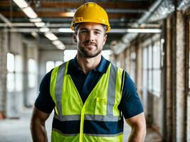 photo de homme comme une construction ouvrier avec casque, génératif ai