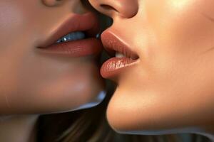 aux femmes lèvres embrasser. ai génératif photo
