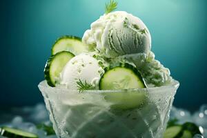 la glace crème des balles avec mariné concombres.. ai généré photo