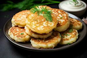 Patate Crêpes draniki avec aneth. ai généré photo