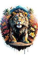 Lion avec pétrole La peinture sur aquarelle pour T-shirt impression photo