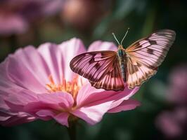 complexe détails - une macro photographier de une délicat fleur et papillon de nuit - ai généré photo