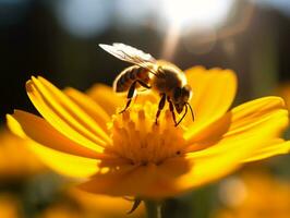 le beauté de pollinisation - capturer une abeille dans en plein vol - ai généré photo
