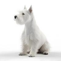 ai génératif Écossais terrier race chien isolé sur une brillant blanc Contexte photo