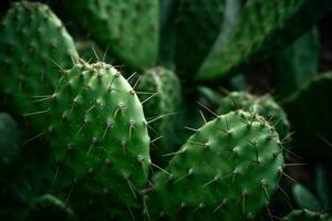 une proche en haut de une vert cactus plante ai généré photo