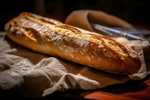 pain de français pain séance sur une tissu ai génératif photo