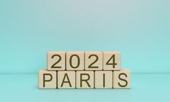 2024 Paris texte Police de caractère cube en bois bloquer carré symbole olympique France Jeu sport un événement L'Europe  logo un événement ville compétition bague célèbre Eiffel Voyage nationale tourisme pays championnat gouvernement monde photo