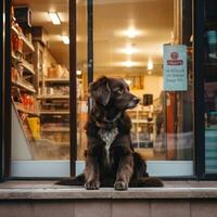 le chien est attendre pour le sien propriétaire près le boutique photo