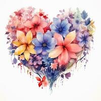 aquarelle fleurs dans forme de cœur isolé photo