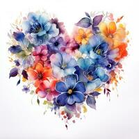 aquarelle fleurs dans forme de cœur isolé photo