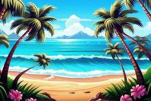 tropical plage, illustration - ai génératif photo