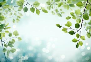 vert feuilles avec bokeh Contexte - ai génératif photo