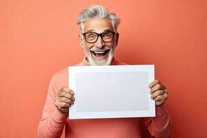 souriant Sénior homme avec tableau blanc - ai génératif photo