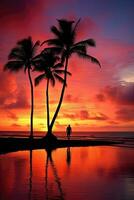 tropical plage à le coucher du soleil - ai génératif photo