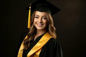 souriant Jeune femme dans l'obtention du diplôme robes photo