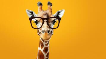 girafe portant des lunettes sur une solide Couleur Contexte photo