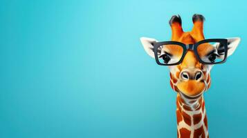 girafe portant des lunettes sur une solide Couleur Contexte photo