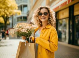 fille avec achats sac photo