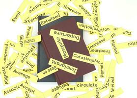 Anglais vocabulaire cartes et cahier de texte sur blanc photo