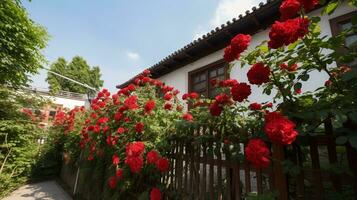 maison et fleurs ai généré photo