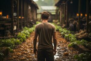 une agriculteur de derrière à une basse-cour manipulation national animal photo