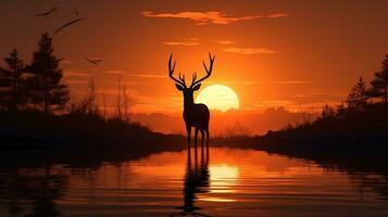 cerf silhouette à le coucher du soleil photo