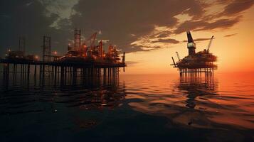 pétrole production Plate-forme dans le golfe de Mexique montré dans silhouette photo