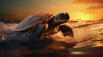 tortue dans le océan. silhouette concept photo